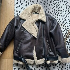 Leather Bomber Jacket with Sherpa Lining